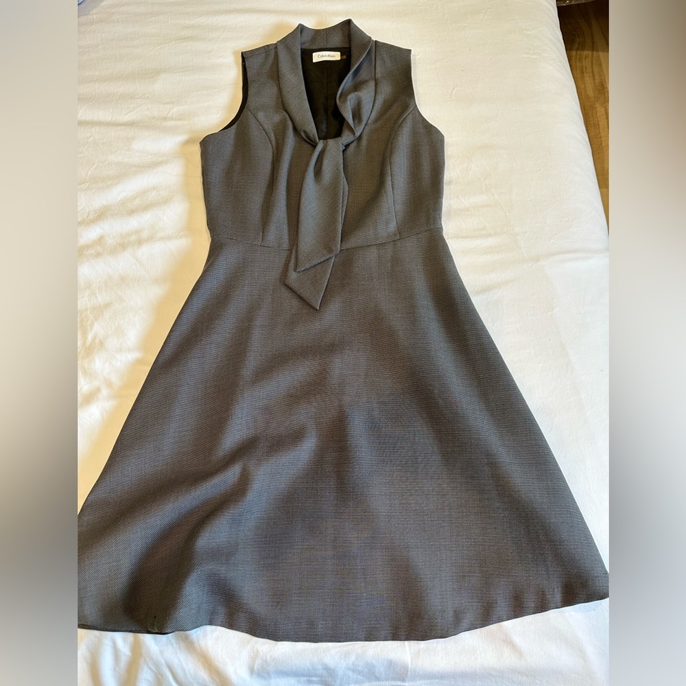 Grey Calvin Klein Dress, Tie Neck